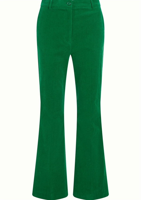 Klassiske fløjs grønne retro bukser med skrålommer, lynlås og pynte baglommer fra King Louie