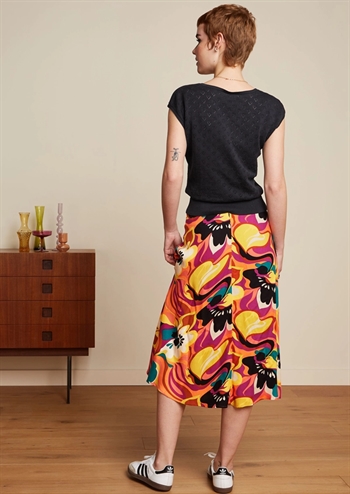 Flot nederdel med grafisk orange og lilla mønster fra King Louie