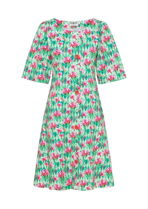 Skøn grøn blomstret retro kjole med fine detaljer fra MARGOT