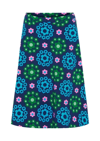 Skøn blå, grøn og pink retro nederdel med grafisk print fra MARGOT