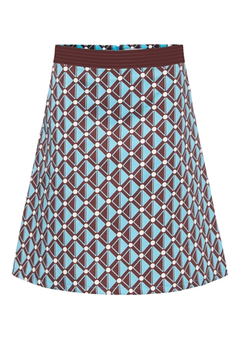 Skøn retro nederdel med kontrast linning og grafisk print fra MARGOT
