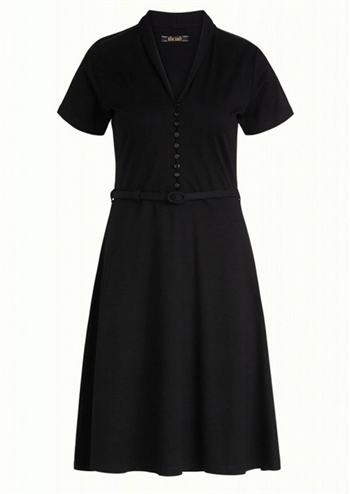 Klassisk sort ensfarvet kjole med korte ærmer og bælte fra King Louie