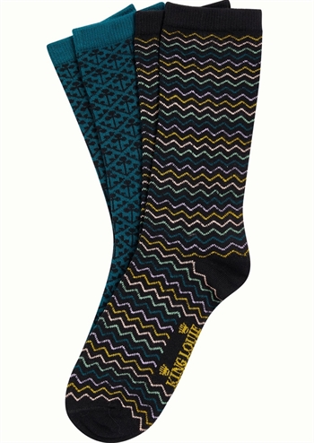 2-pack strømper i sort og blå med mønstre fra King Louie