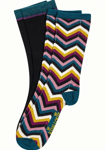 2-pack strømper i sort og med farverigt zigzag mønster fra King Louie