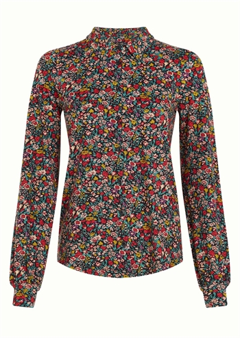 Skøn langærmet skjorte bluse med blomstret retro print fra King Louie