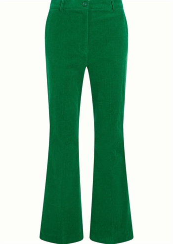 Klassiske fløjs grønne retro bukser med skrålommer, lynlås og pynte baglommer fra King Louie