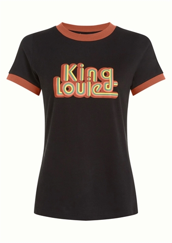Flot sort kortærmet T-shirt med retro print fra King Louie