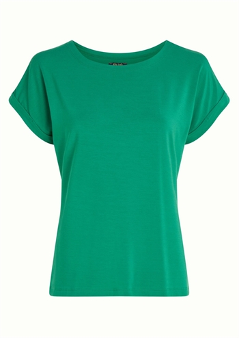 Grøn ensfarvet t-shirt bluse med rund hals og korte ærmer fra King Louie