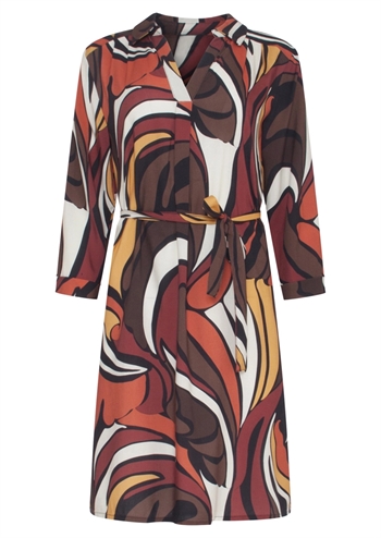 Brun kjole med retro print og bindebånd fra Smashed Lemon