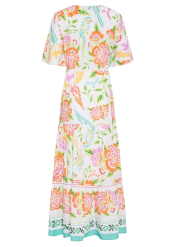 Flot, lang kjole med blomstret print, underskørt og bindebånd med kvast fra Smashed Lemon