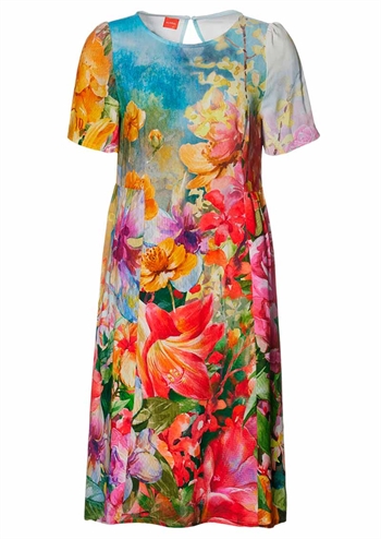 Mulitfarvet kjole med et flot blomsterflor print og skøn pasform fra du Milde