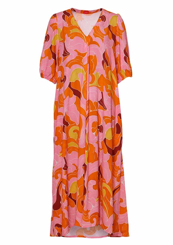 Lyserød kjole med skønt grafisk retro print fra du Milde