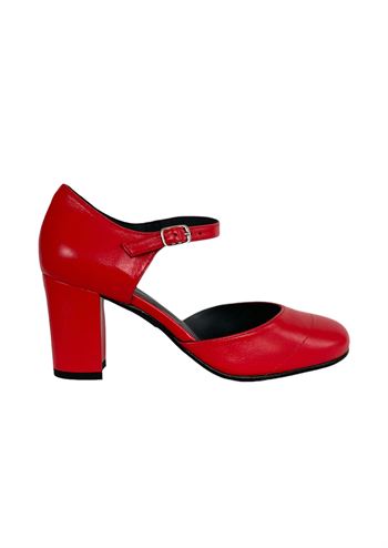 Koral rød sko med høj hæl fra Nordic ShoePeople