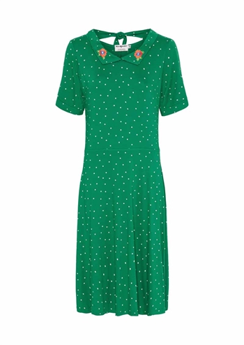 <h2>Grøn kortærmet retro kjole med dots og sød krave fra MARGOT</h2>