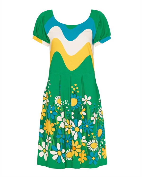 <h2>Grøn retro kjole med grafisk print fra MARGOT</h2>