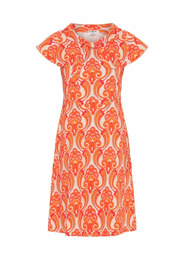 Orange retro kjole med sød bord og krave fra MARGOT