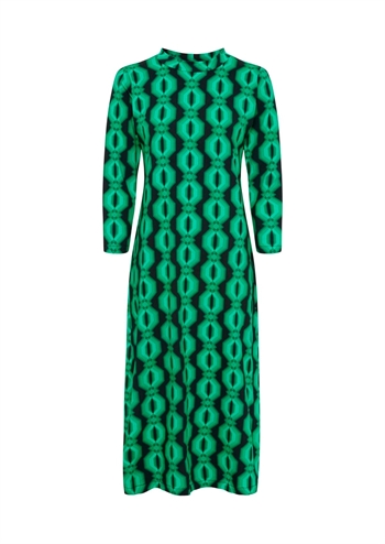 Grøn retro kjole med print og trekvartærmer fra MARGOT