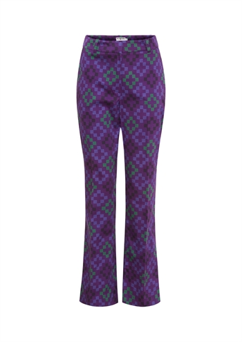 Smarte lilla bukser med grafisk print fra MARGOT