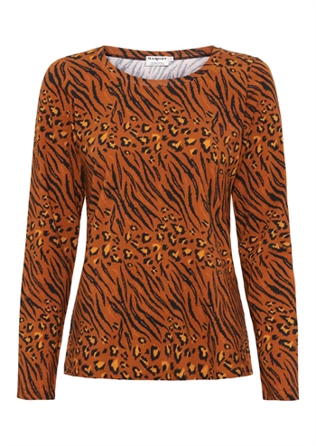 Brun bluse med tiger/leopard print med lange ærmer fra MARGOT