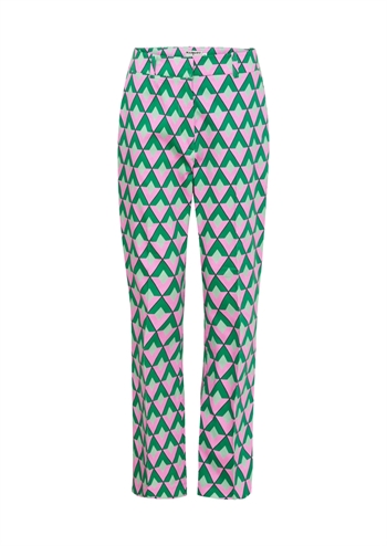 Top smarte lilla og grønne retro bukser med harlekin print fra MARGOT