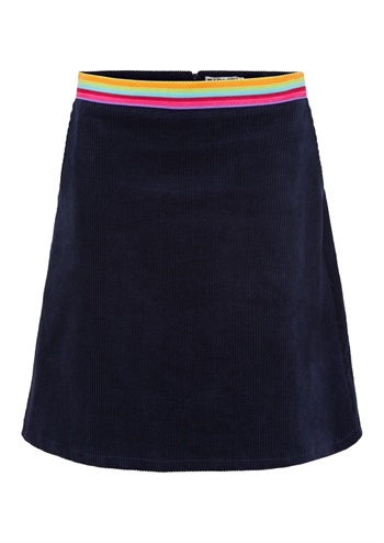 Dybblå retro nederdel i fløjl med kontrast linning fra MARGOT
