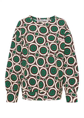 Skøn brun og grøn retro sweatshirt med forlomme og grafisk print fra MARGOT