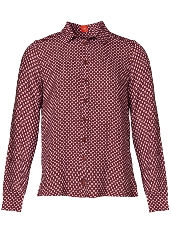 Mørkerød bordeaux langærmet skjorte med lyserøde søde dots fra du Milde