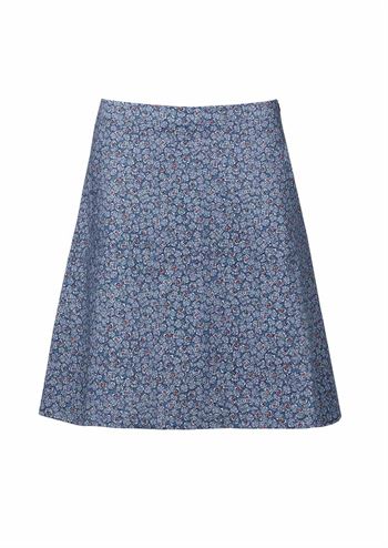 Blå nederdel med skønt print og skrålommer fra du Milde