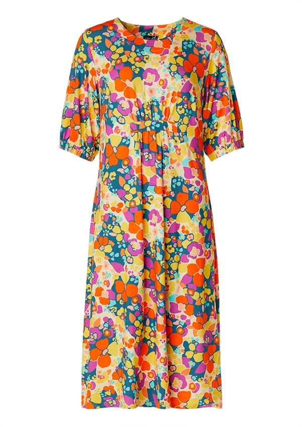 <h2>Multifarvet kjole med skønt grafisk print fra du Milde etc.</h2>