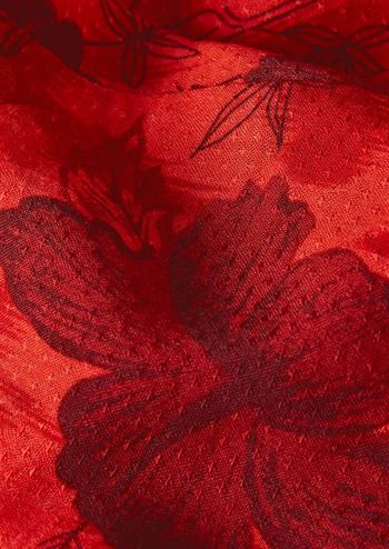 Rød blomstret kjole med bindebånd og retro blomster print fra King Louie