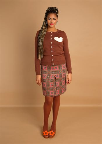 Brun nederdel med grafisk retro print fra MARGOT