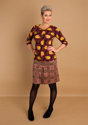 Brun nederdel med grafisk retro print fra MARGOT