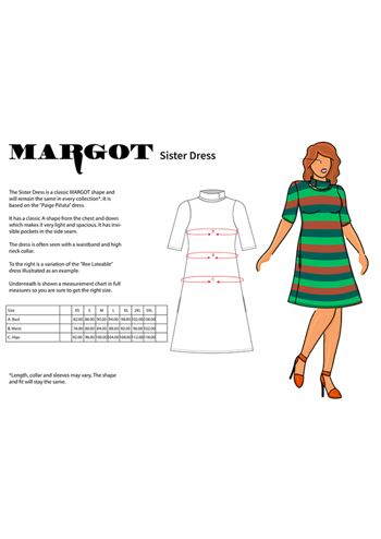 Grøn kjole med sløjfe og grafisk retro print fra MARGOT
