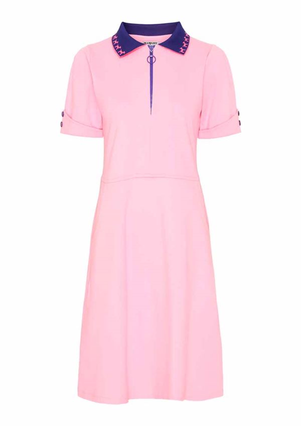 Lyserød kortærmet kjole med krave og lynlås fra MARGOT