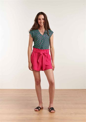 Sort bluse med grønt og pink retro print fra Smashed Lemon